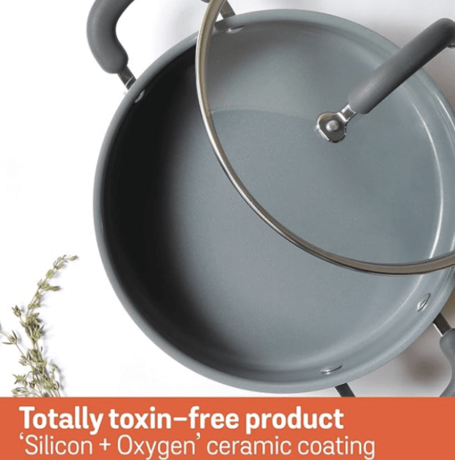 Meyer Anzen Healthy Ceramic Coated Sauteuse with Glass Lid | Ceramic Pan Cooking | Induction Pan | Non Stick Ceramic Pan | Ceramic Coated Cookware, 24 cm, Grey - Image 3